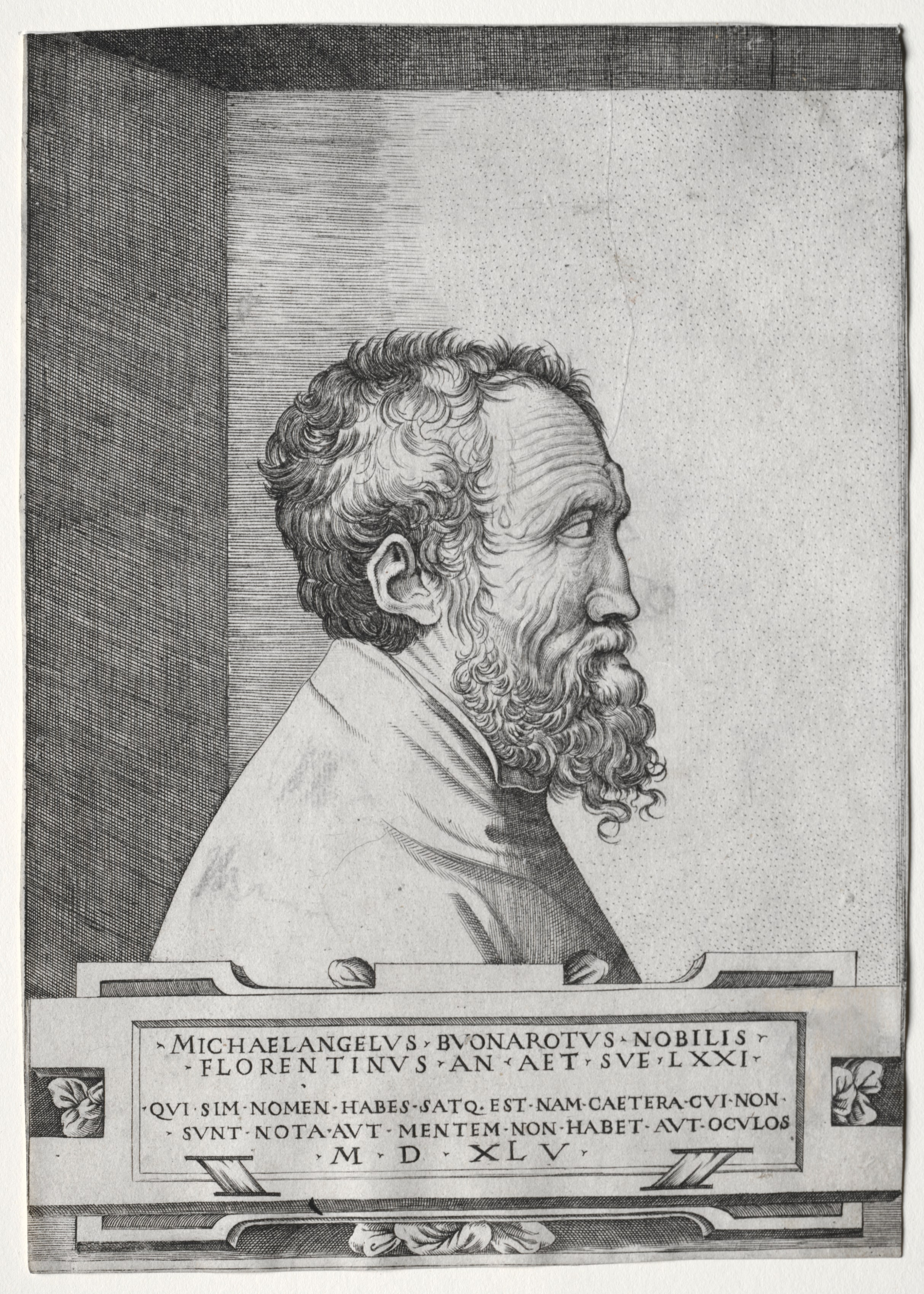 Portrait of Michelangelo in profile facing right