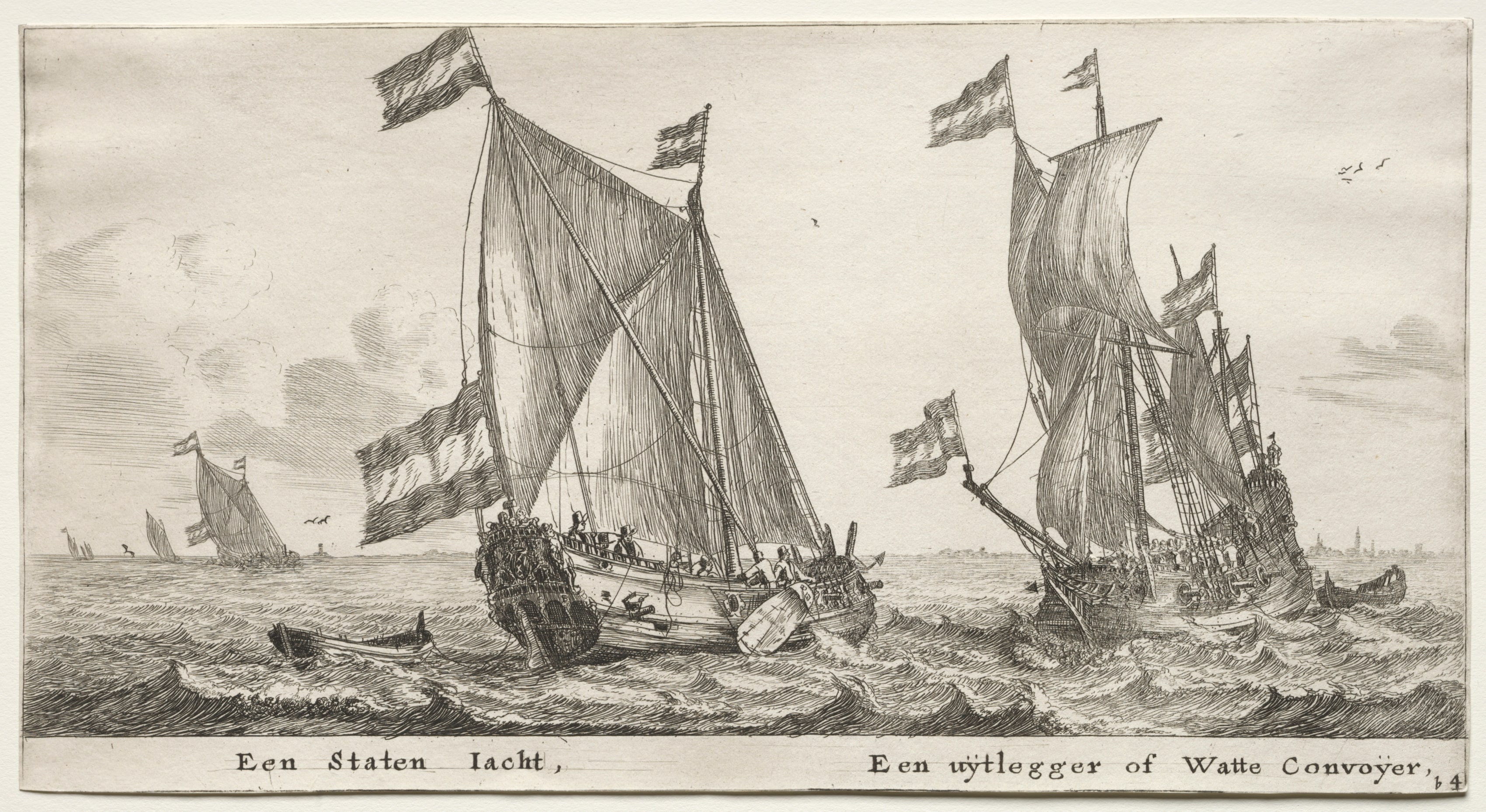 Various Ships and Views of Amsterdam (Verscheÿde Schepen en Gesichten van Amstelredam), Part II:  Dutch Admiralty Yacht.  A Guard Ship