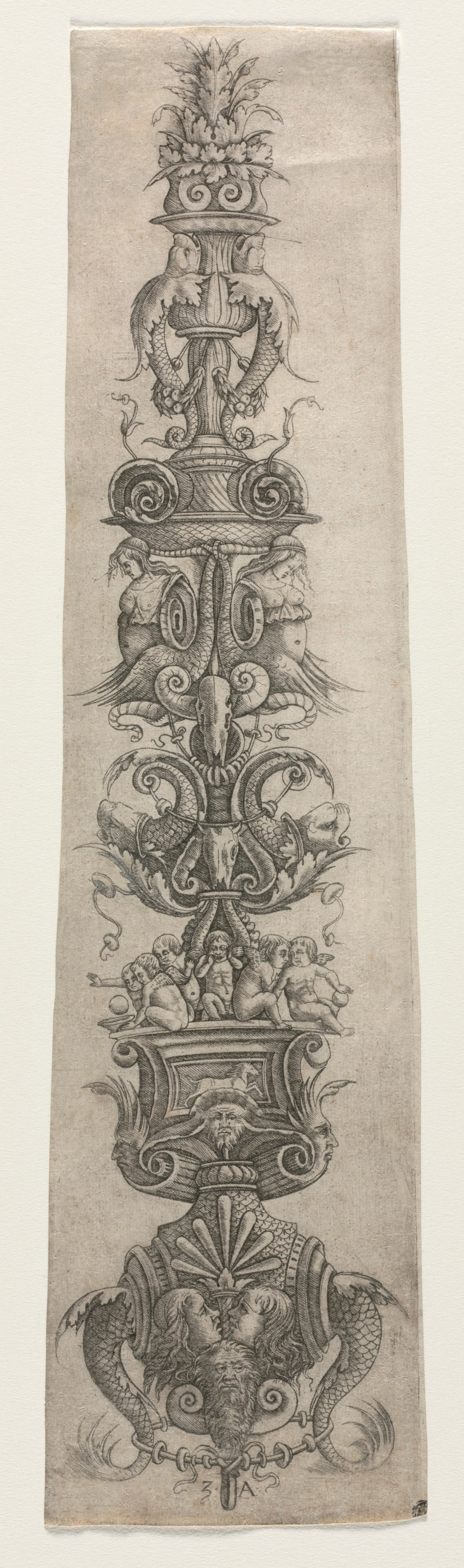 Upright Arabesque with Masks, Cupids and Nereids
