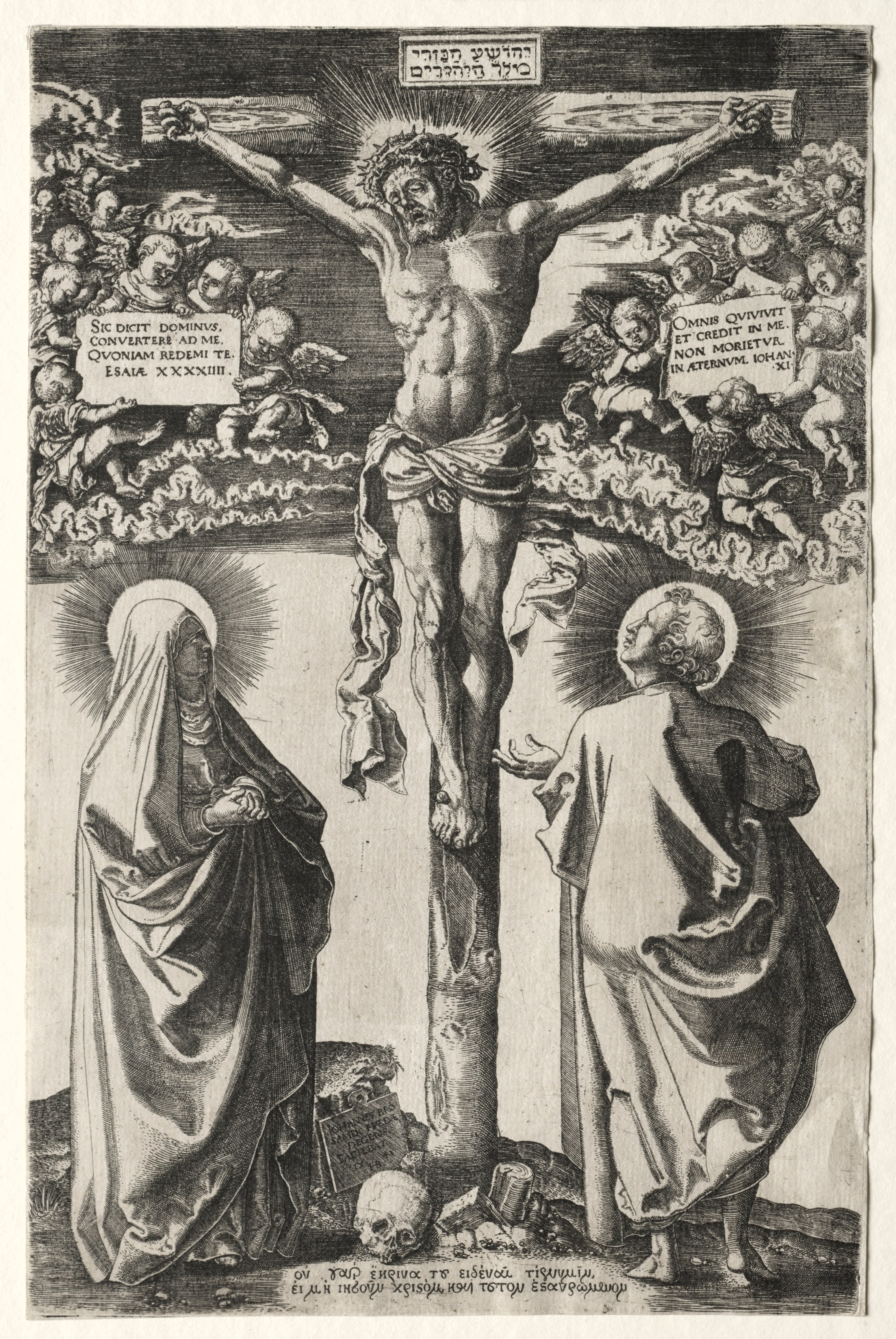 Christ on the cross between the virgin and St. John