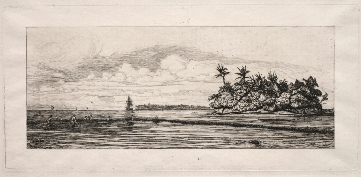 Oceania:  Fishing near Islands with Palms in the Uea or Wallis Group