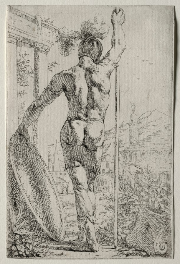 A Soldier Standing, Seen from Behind