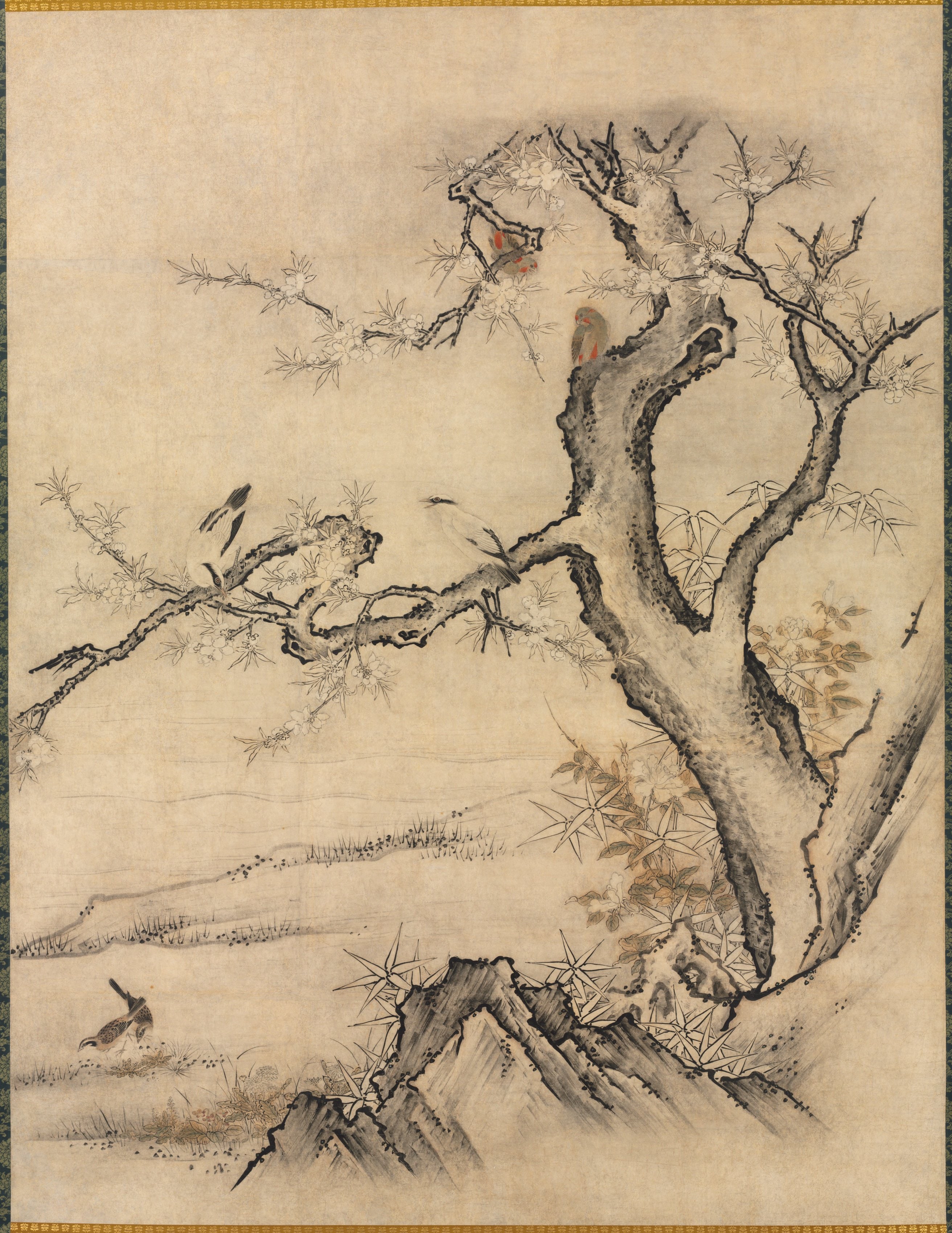 Flowers and Birds in a Spring Landscape