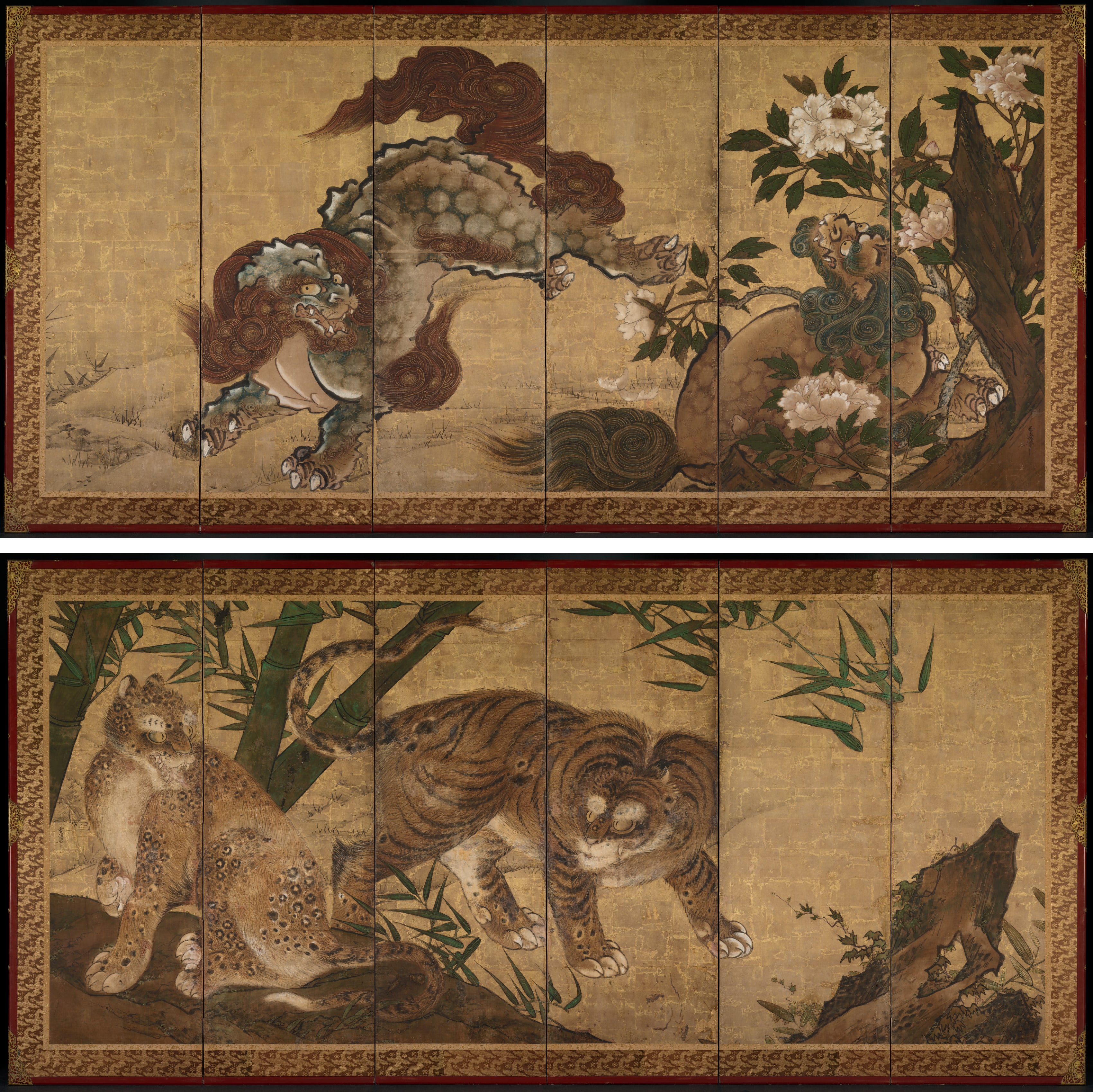 Lions and Tigers in Peony and Bamboo