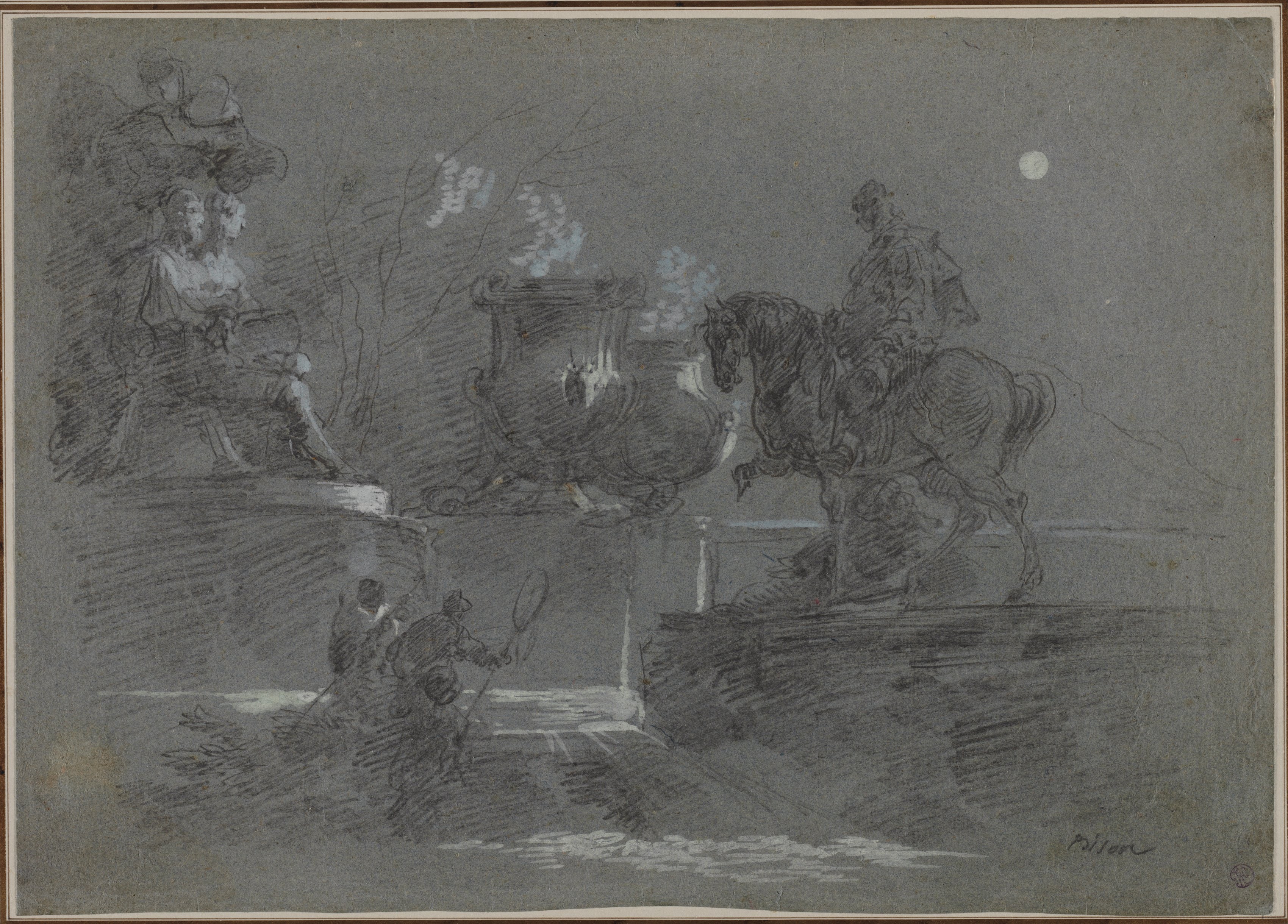 Monumental Sculpture in a Moonlit Park