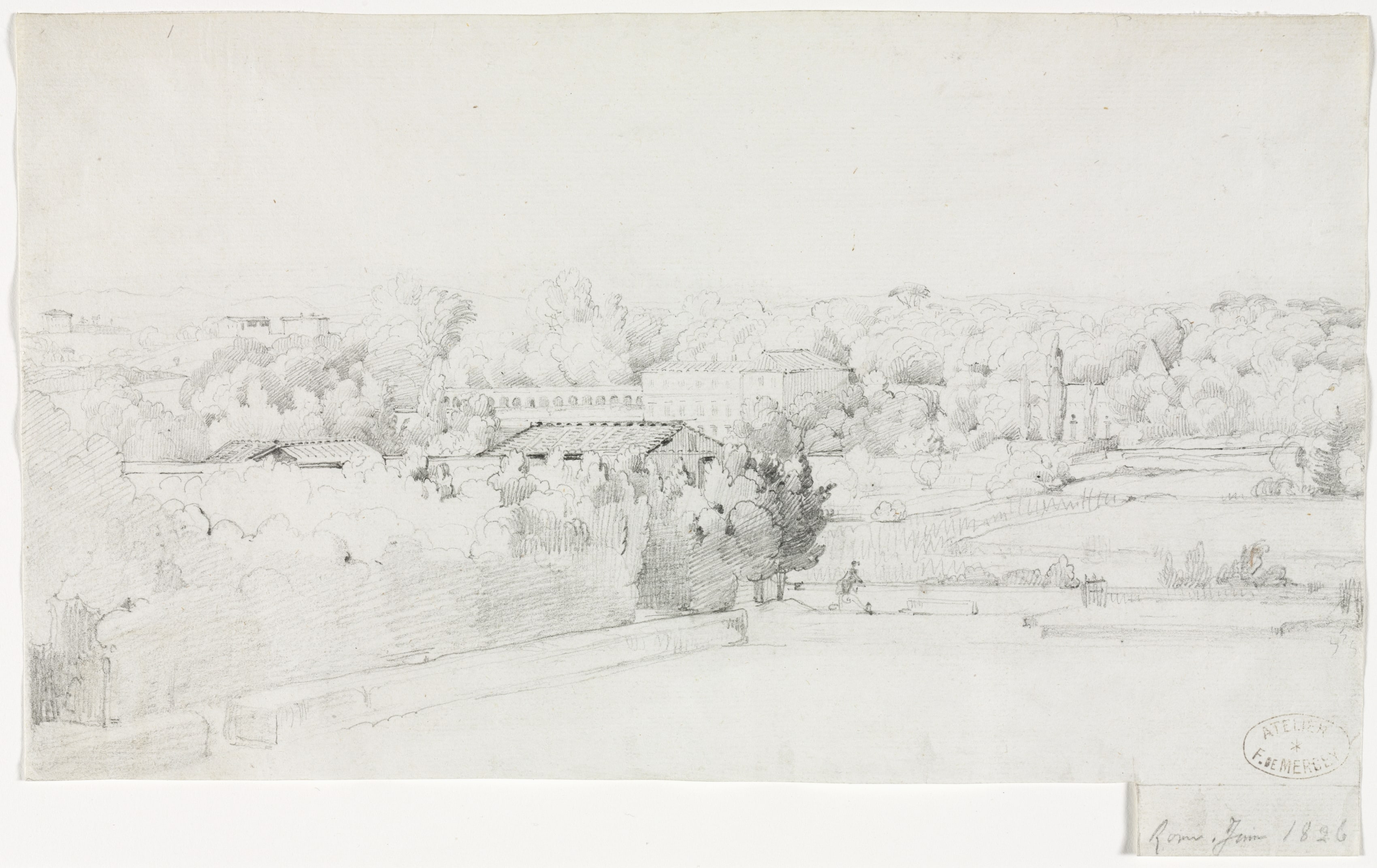 View of the Villa Borghese and its Orangerie from the Villa Medici