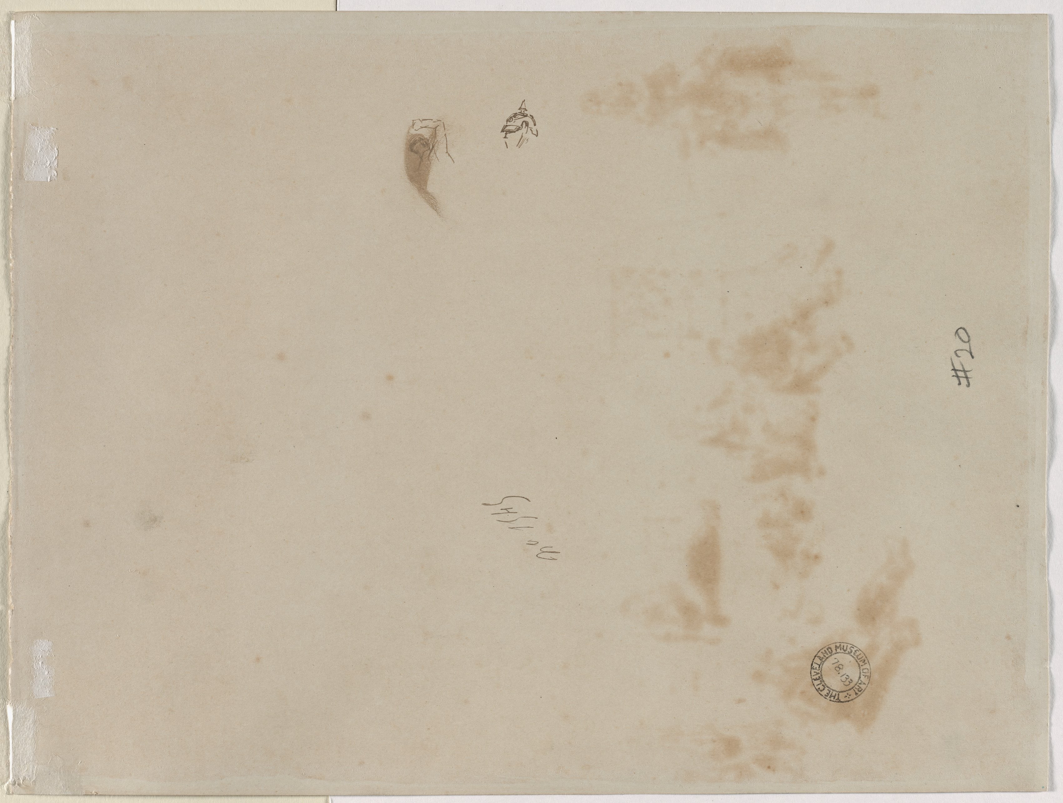 Sketch of a Man with Upraised Arm and Sketch of a Helmet (verso)