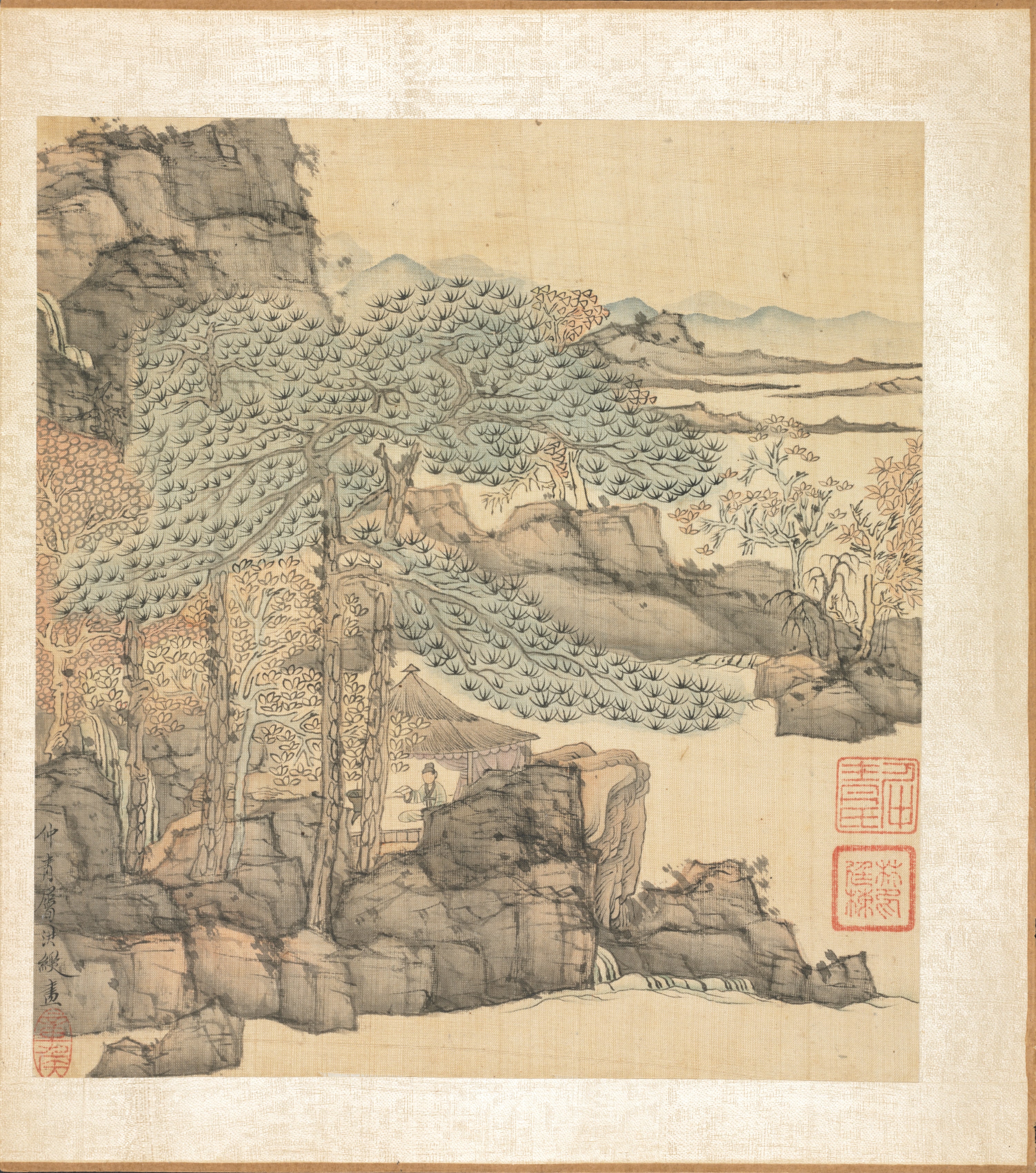 Paintings after Ancient Masters: Scholar Reading in a Thatched Hut by a Waterfall