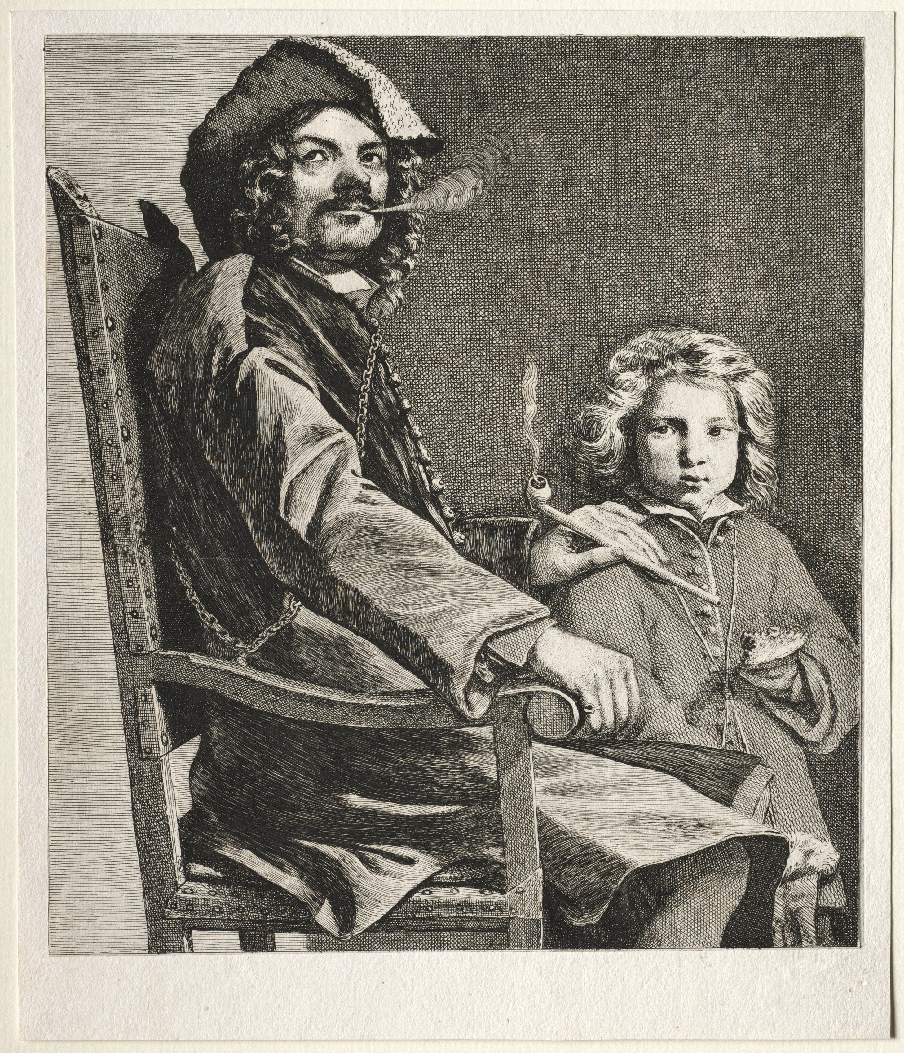 Man Smoking a Pipe and a Small Boy