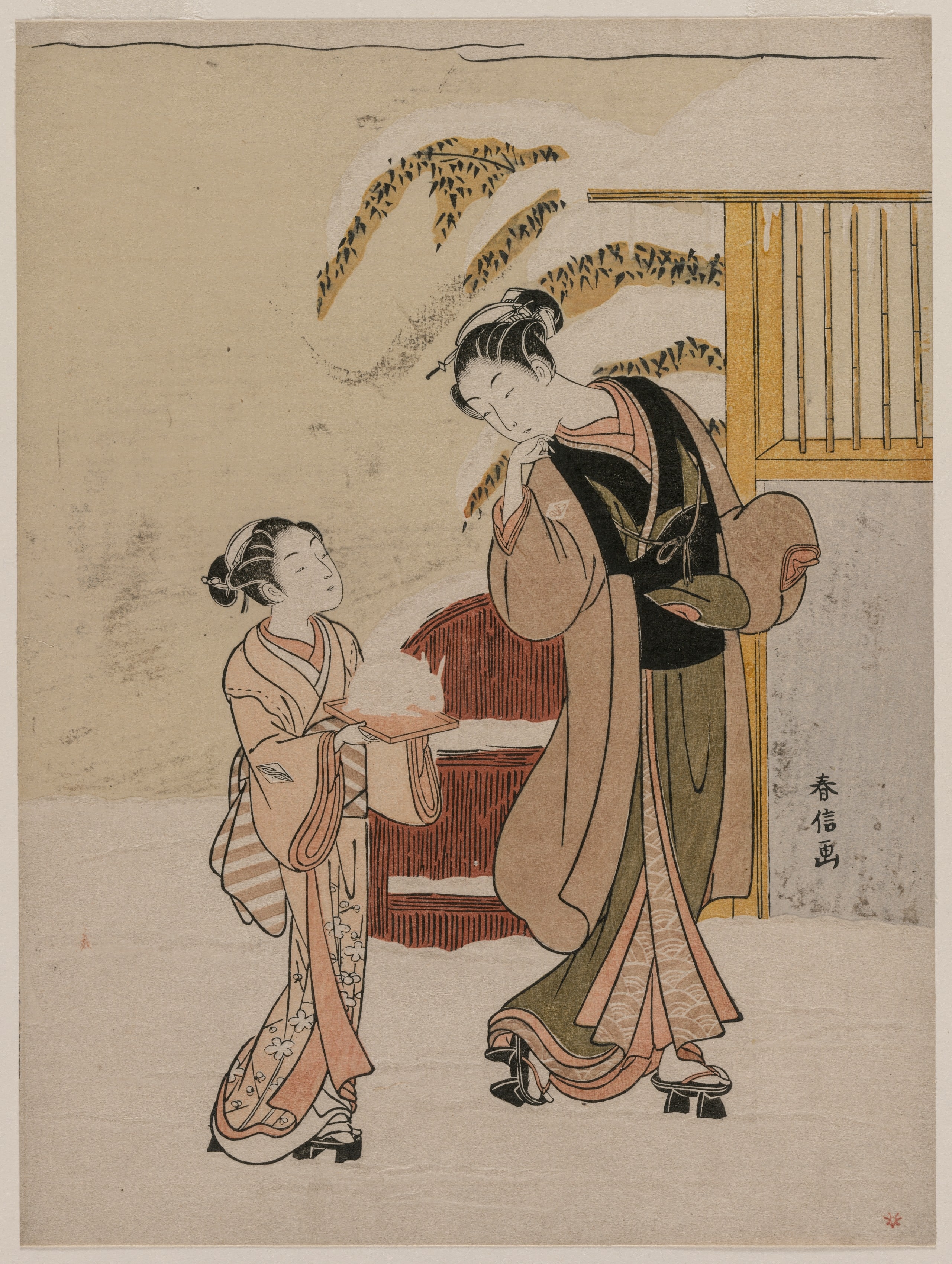 Young Woman Admiring a Snow Rabbit