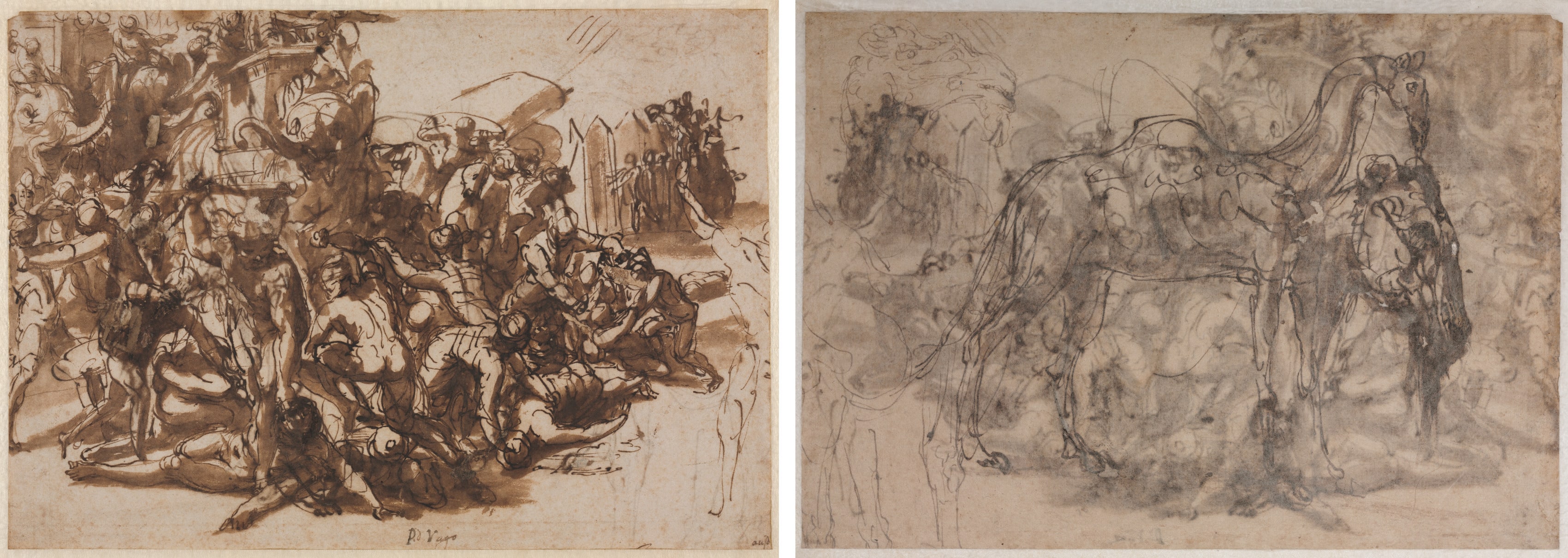 Poros Assailed by the Macedonian Army (recto); Sketches of Animals (verso)