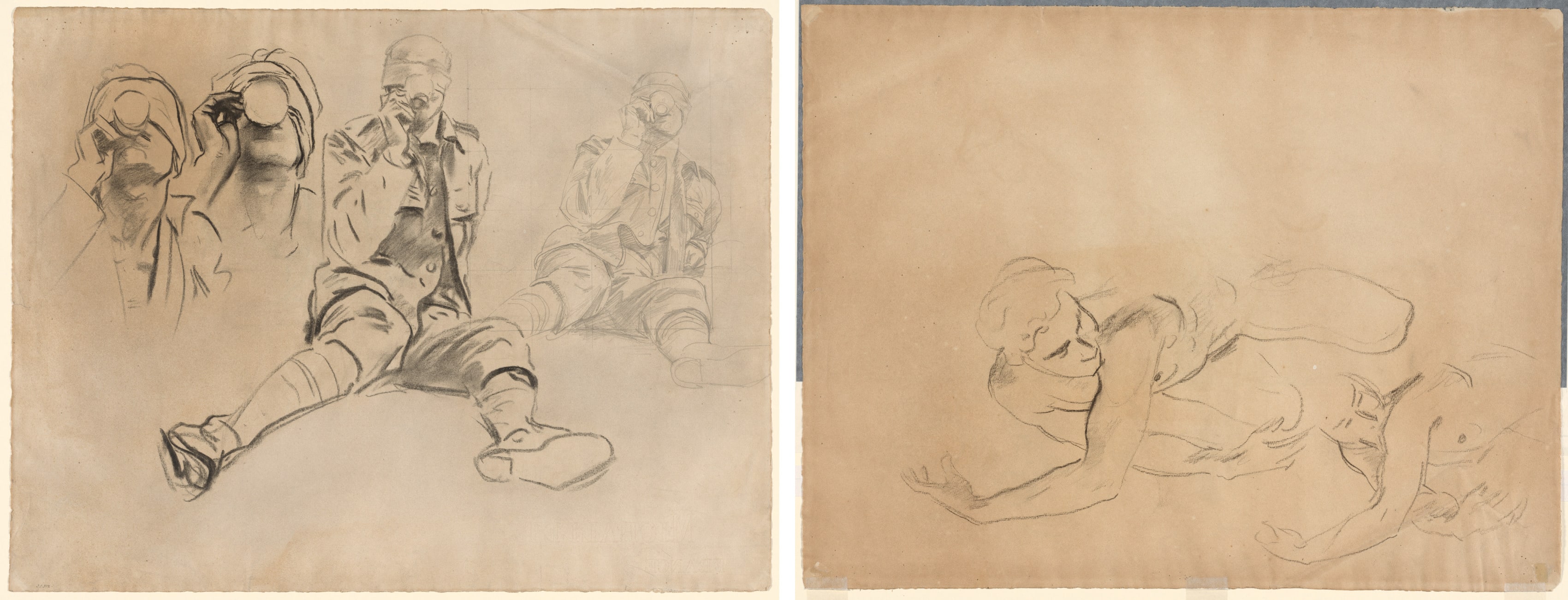 Studies of a Soldier Drinking, for Gassed (recto); Studies of a Male Nude (verso)