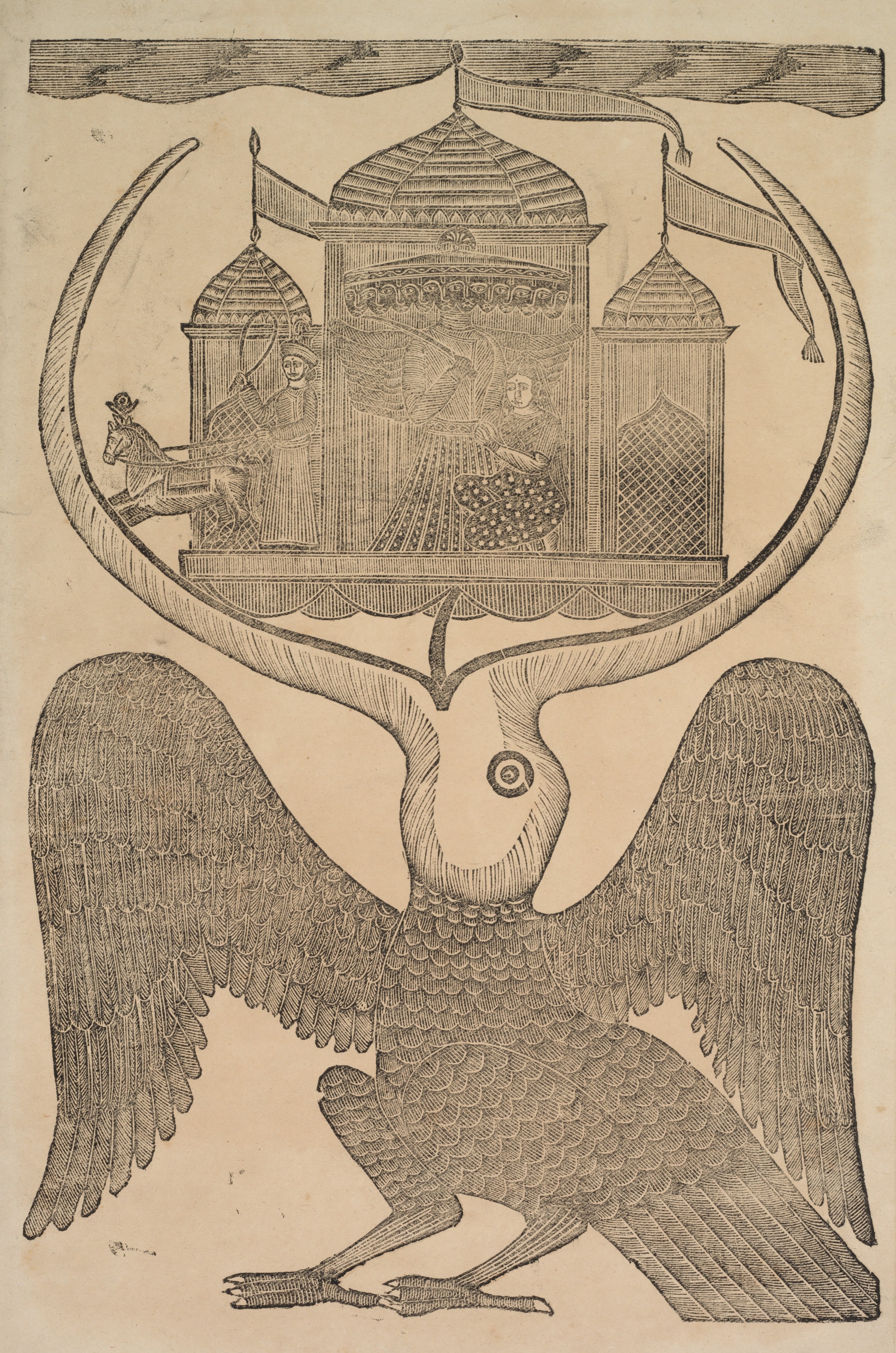 Jatayu hinders Ravana’s chariot trying to prevent Sita’s abduction (recto), from a Kalighat album