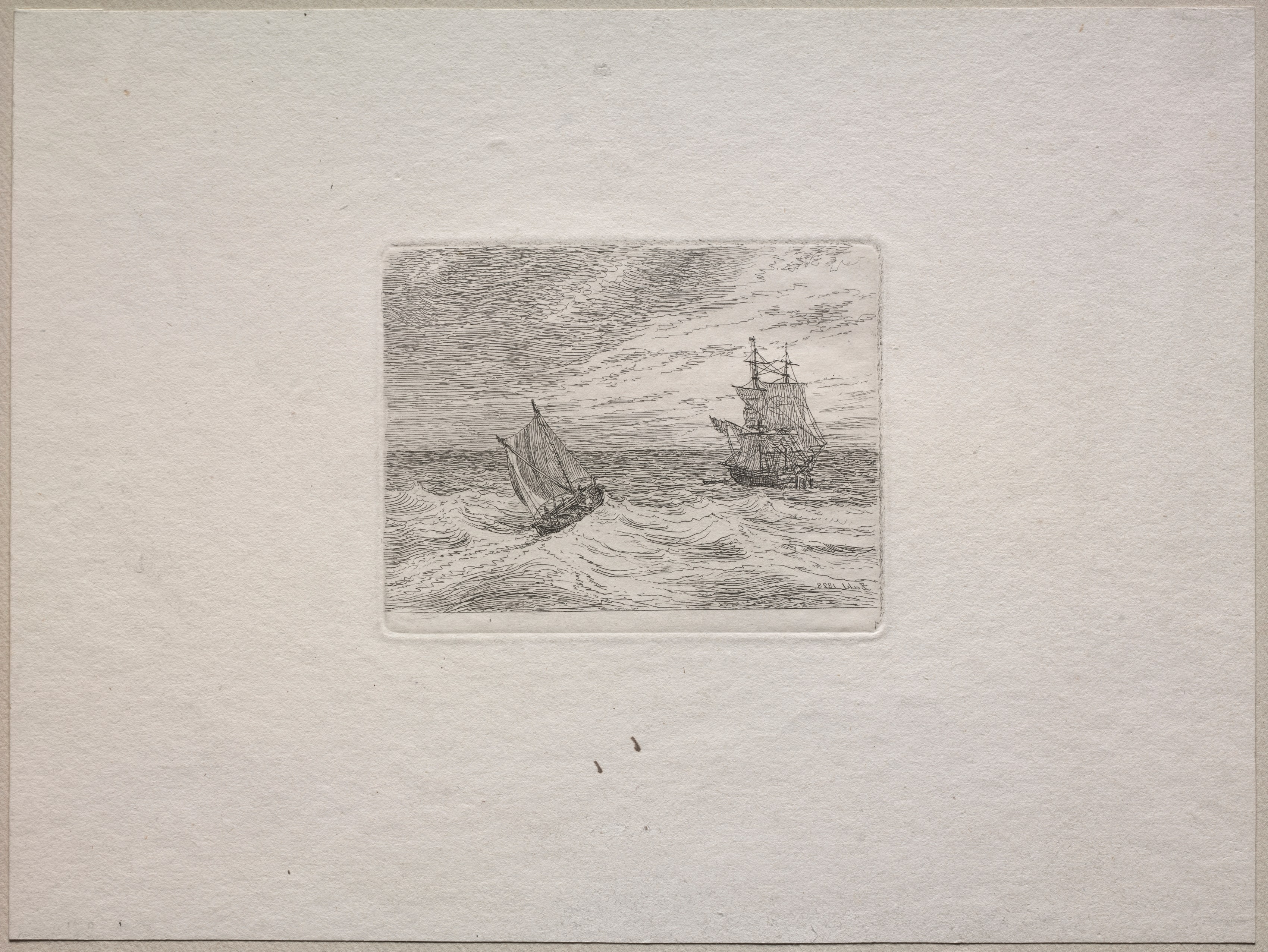 Rough Seas with a Two-master and Sailboat