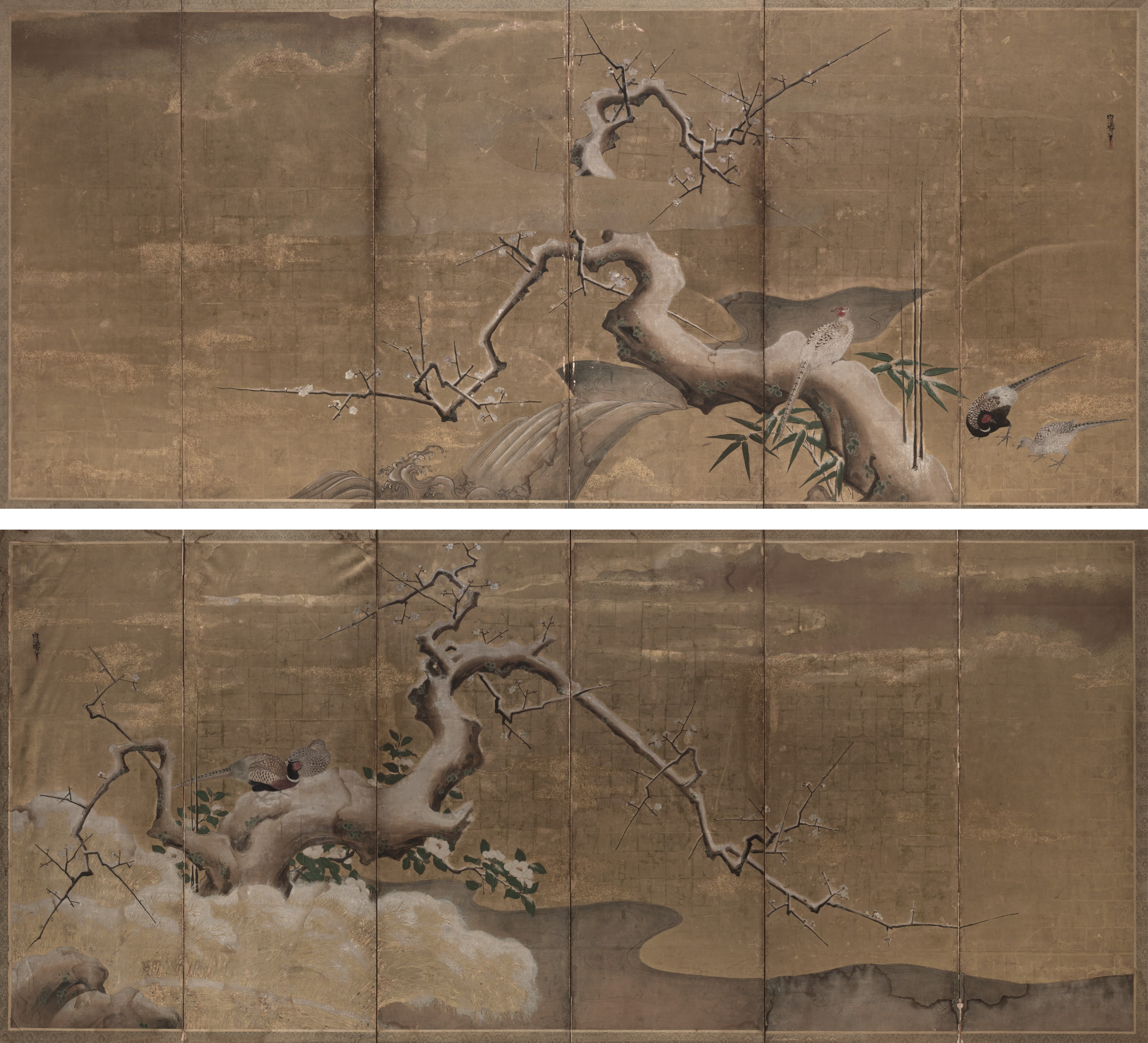 Winter Scene with Plum Trees and Pheasants