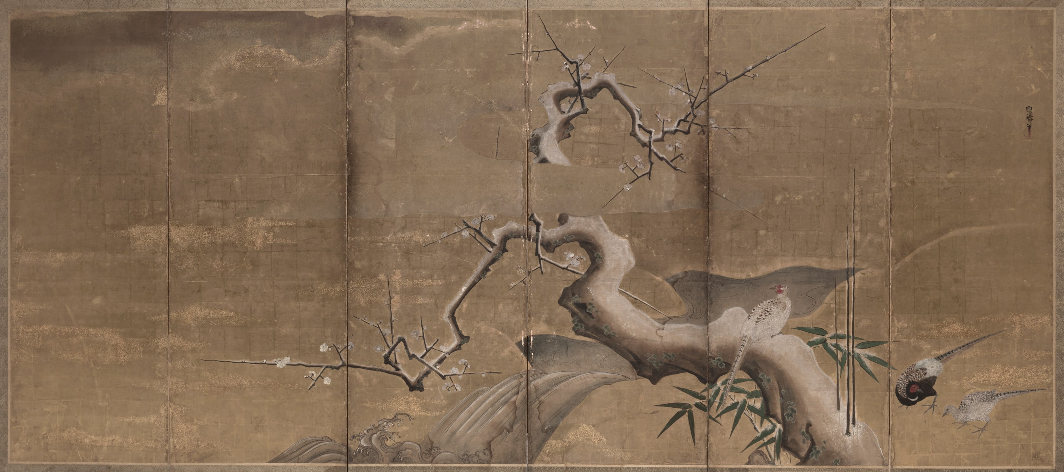 Winter Scene with Plum Trees and Pheasants (Birds Left)