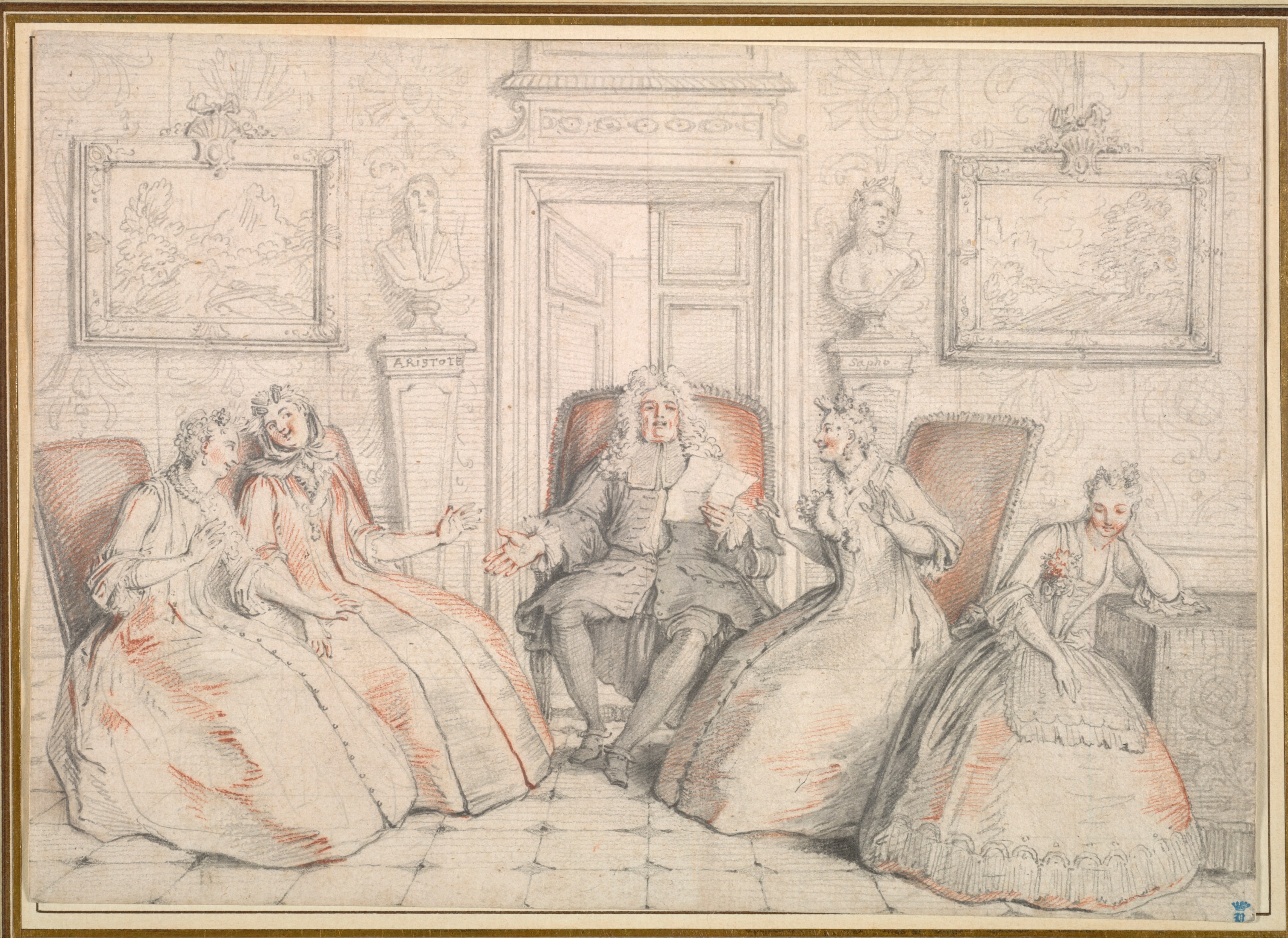 Trissotin Reading to Philaminte, Bélise, and Armande (from act 3, scene 2 of Molière's "Les Femmes Savantes"