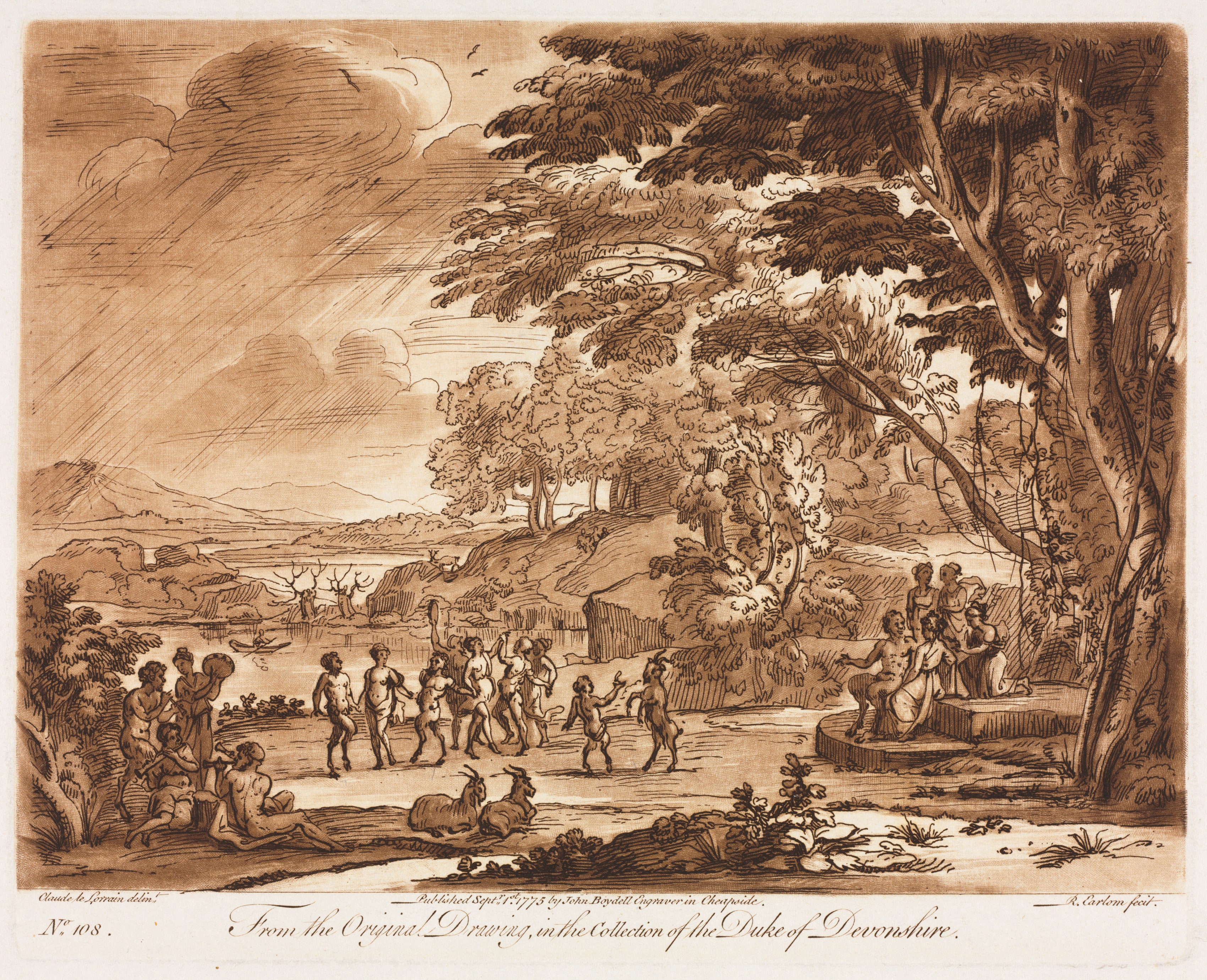Liber Veritatis:  No. 108, Landscape with Satyrs and Nymphs Dancing