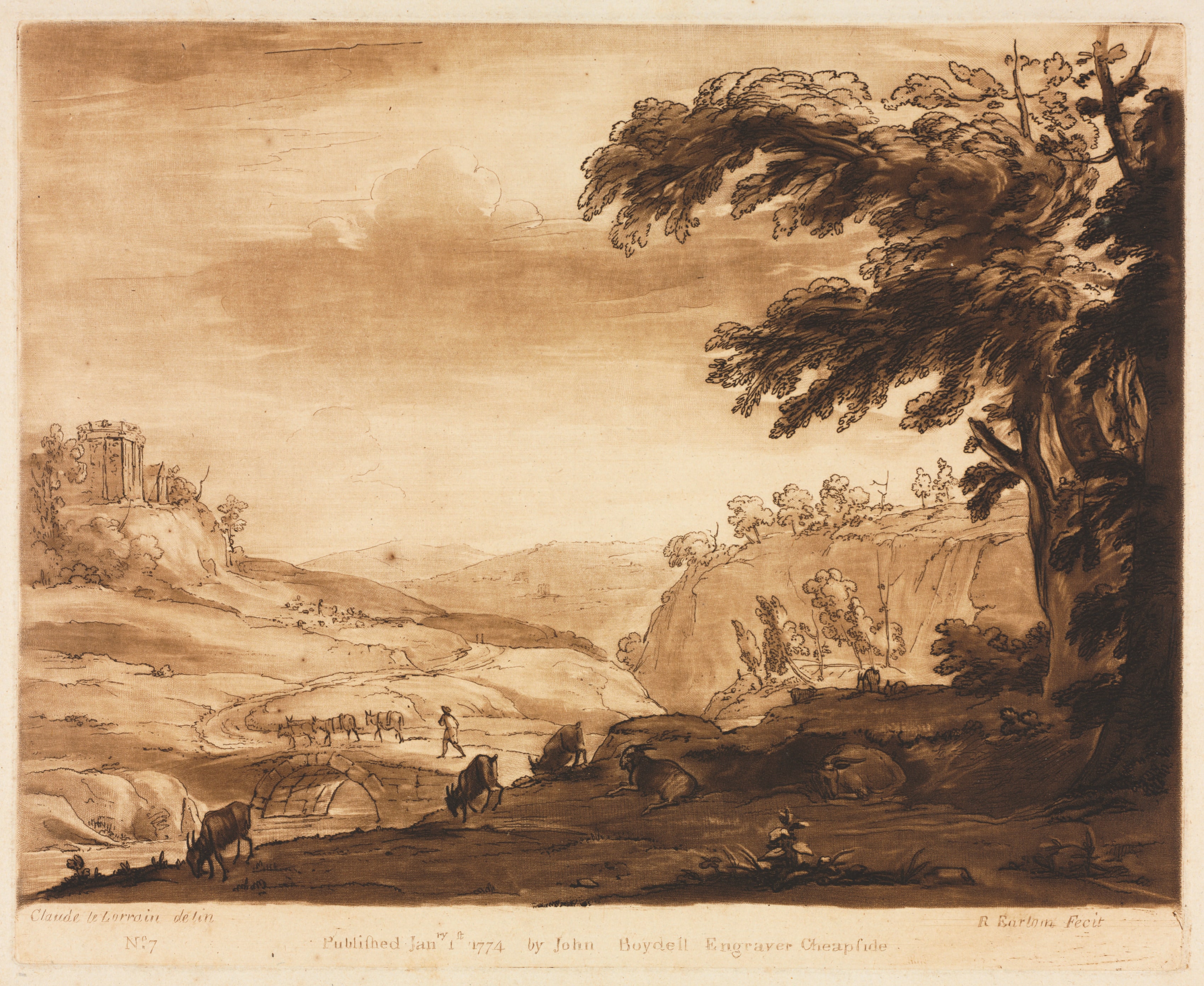 Liber Veritatis:  No. 7, An Island Scene of a Mountainous Country with Cattle
