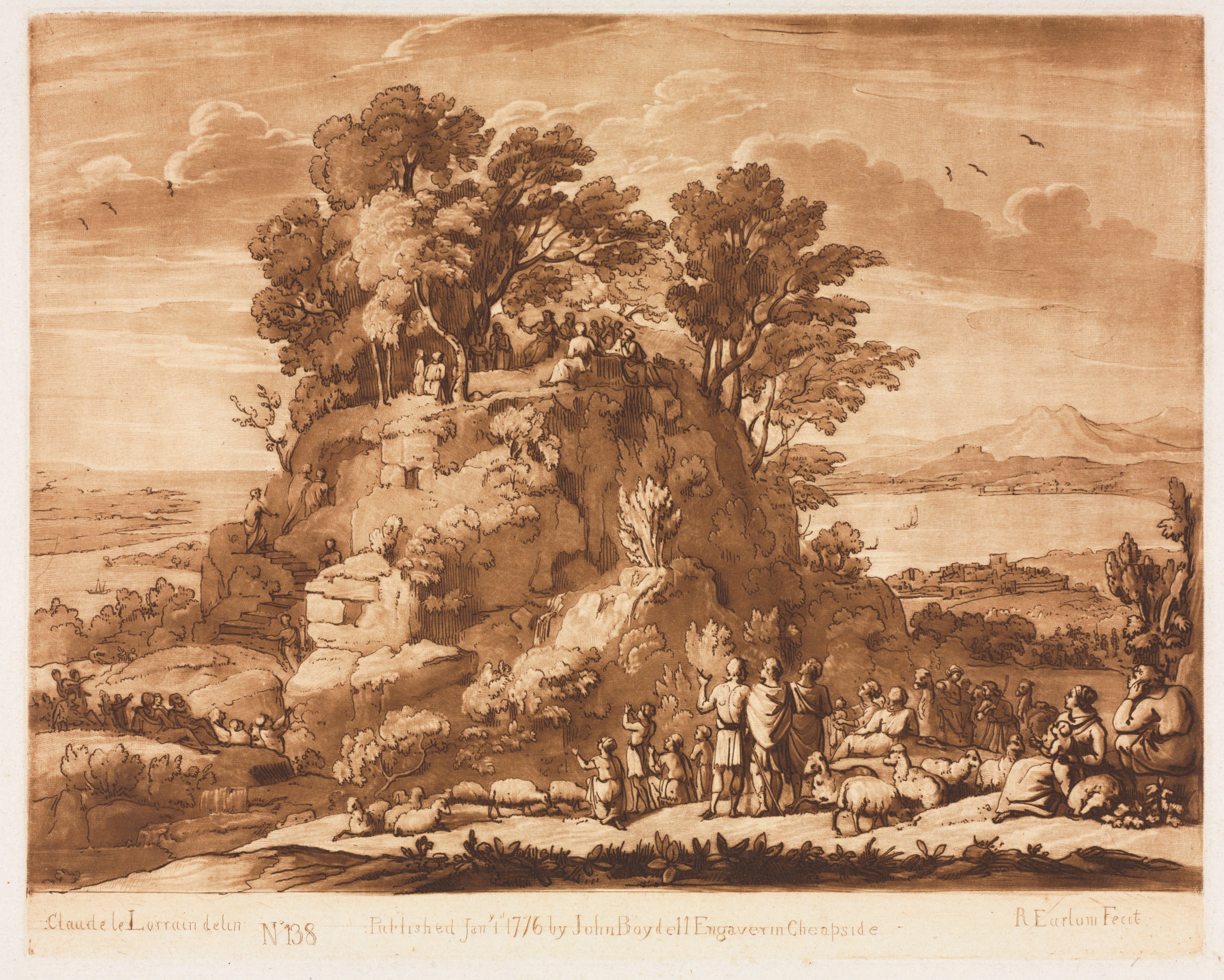 Liber Veritatis:  No. 138, A View of the Sea, with Christ Preaching on the Mount (the water below may probably be intended for the Sea of Tiberius)