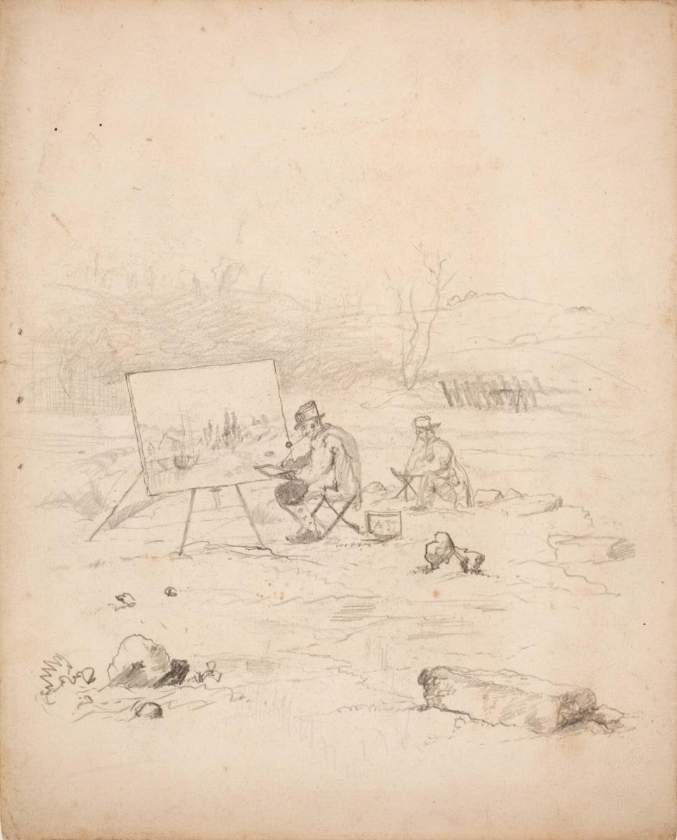 Two Men Sketching Outdoors