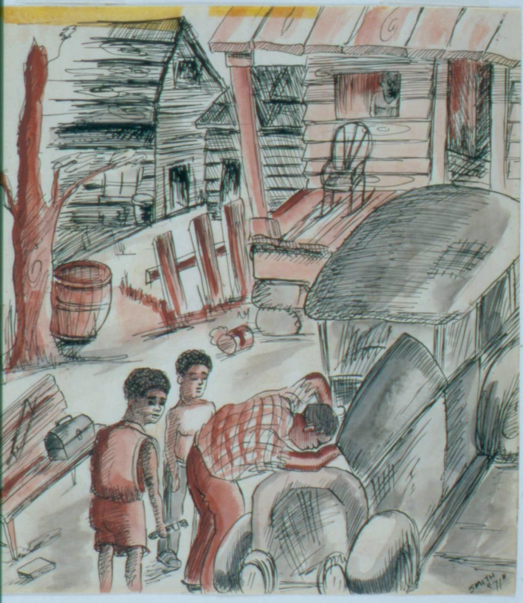 Two Boys Watching Father Repair Car, from the suite Latí Ilé si Ilé