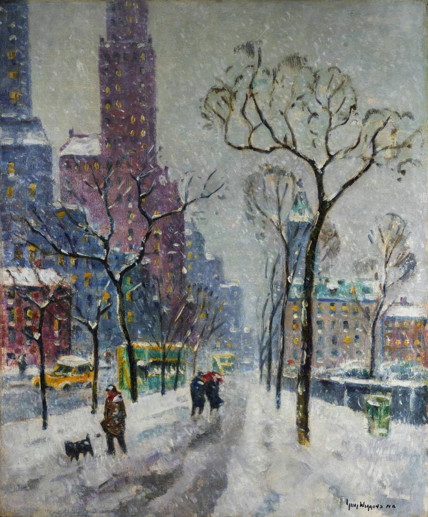 Along Central Park on a Snowy Morning