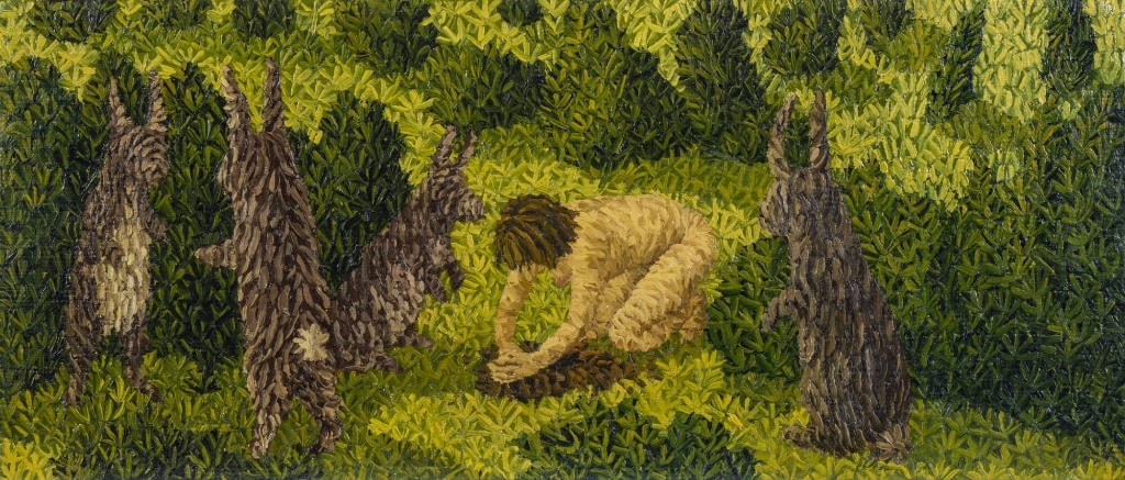 Woman Digging and Rabbits