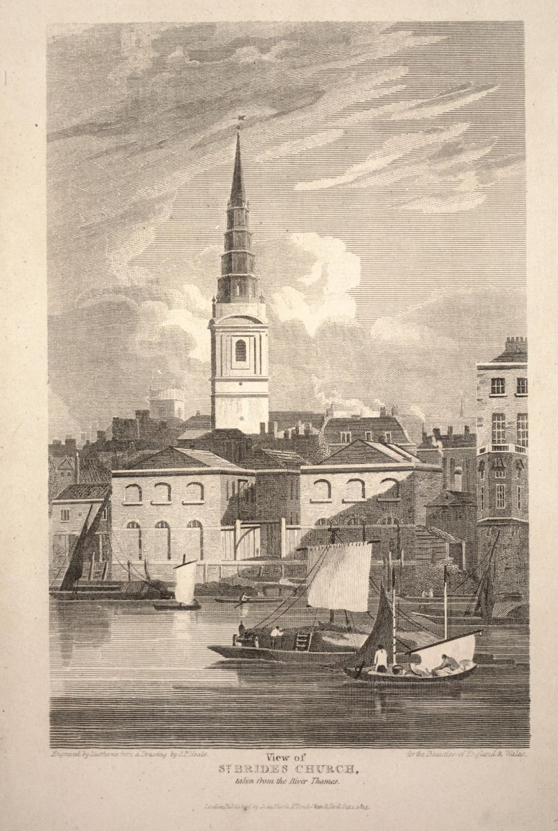 View of St. Brides Church, taken from the River Thames