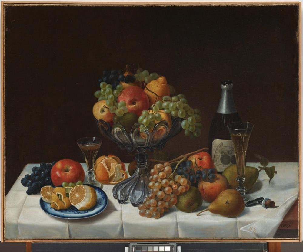 Fruit Still Life with Champagne Bottle