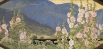 Hollyhocks and Mountain
