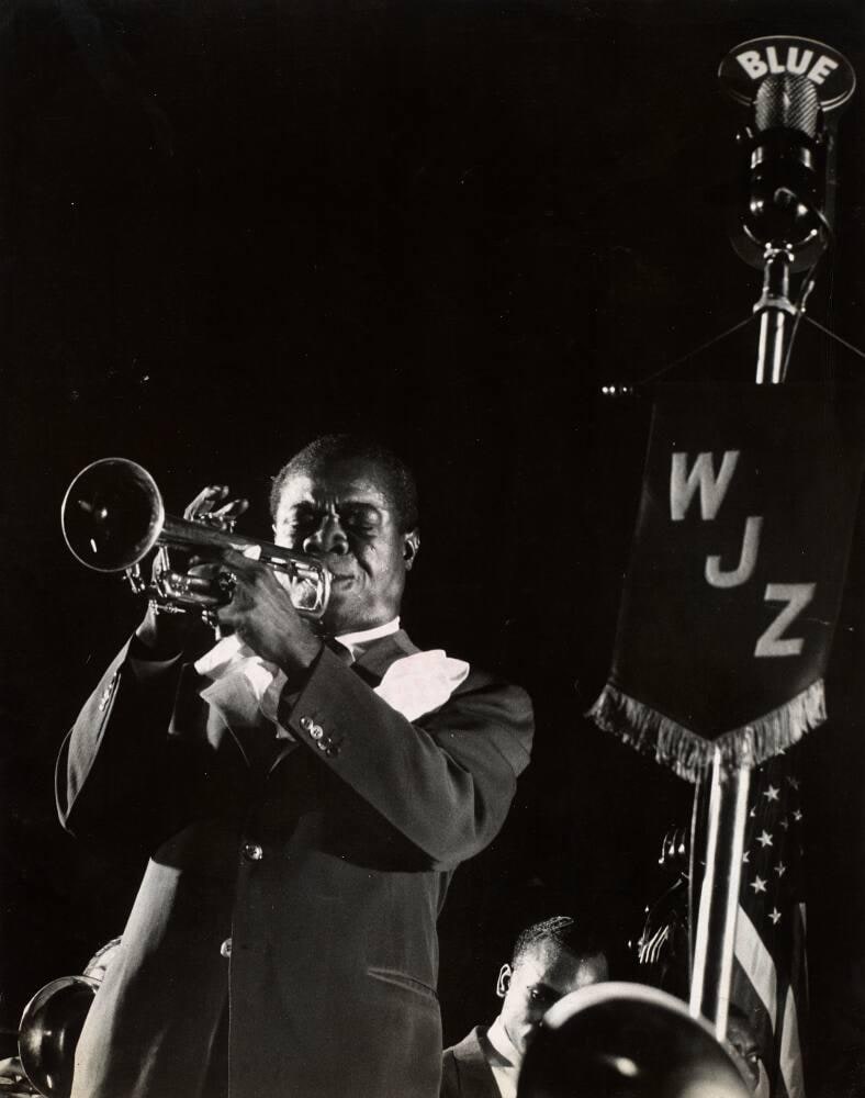 Singer Mildred Bailey and Louis Armstrong Playing Trumpet in Esquire Jam Session