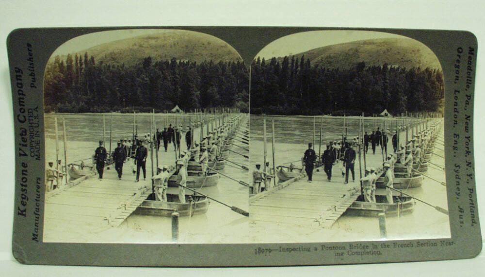 Inspecting a Pontoon Bridge in the French Section Nearing Completion