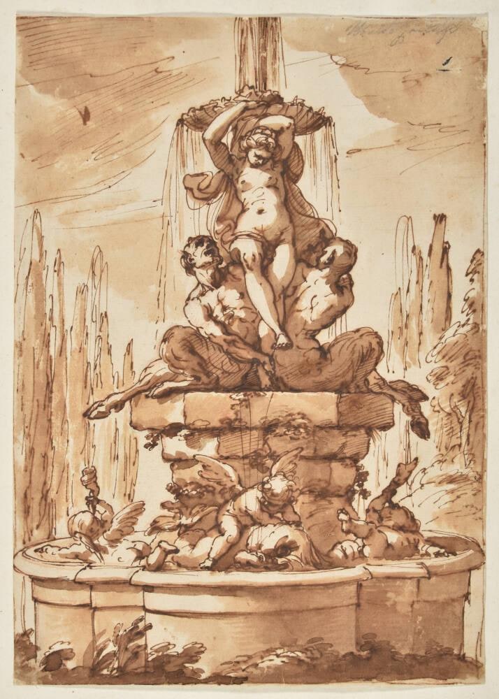 Design for a Fountain with Two Satyrs and a Nymph