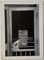 [Screen Door With Sign “No Animals No Guns” and Holsum Enriched Bread]