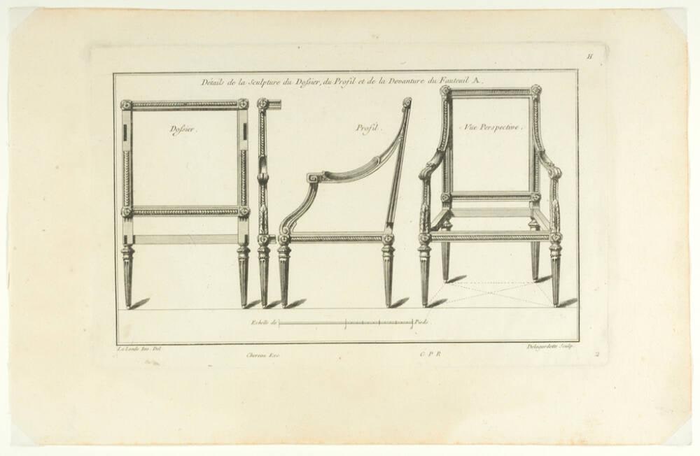 Détails de la Sculpture du Dossier du Profil et de la Devanture du Fauteuil
