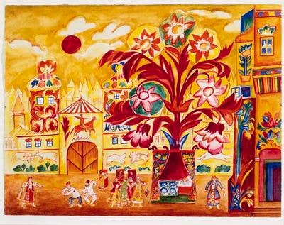 Scene design for Act I in Le Coq d'Or (The Golden Cockerel)