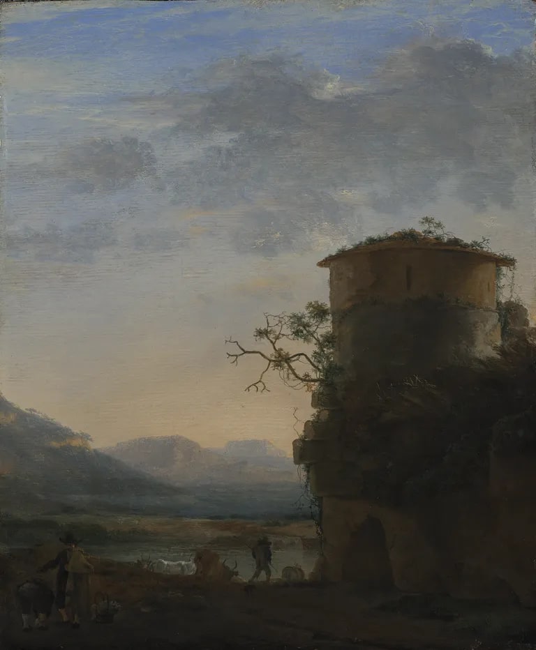 Peasants and Cattle beside a Tower