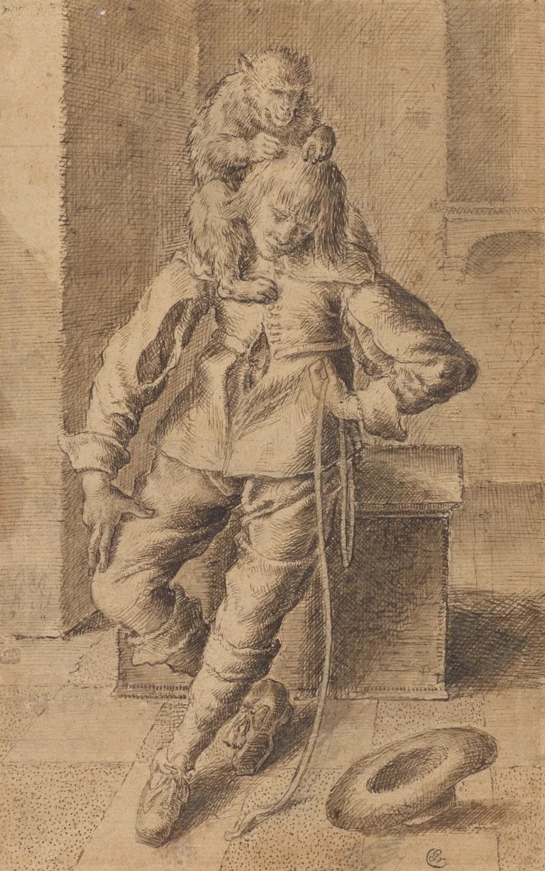 A Cavalier with a Monkey