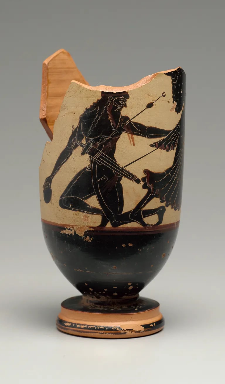 Lekythos (oil vessel) depicting Apollo killing Tityos