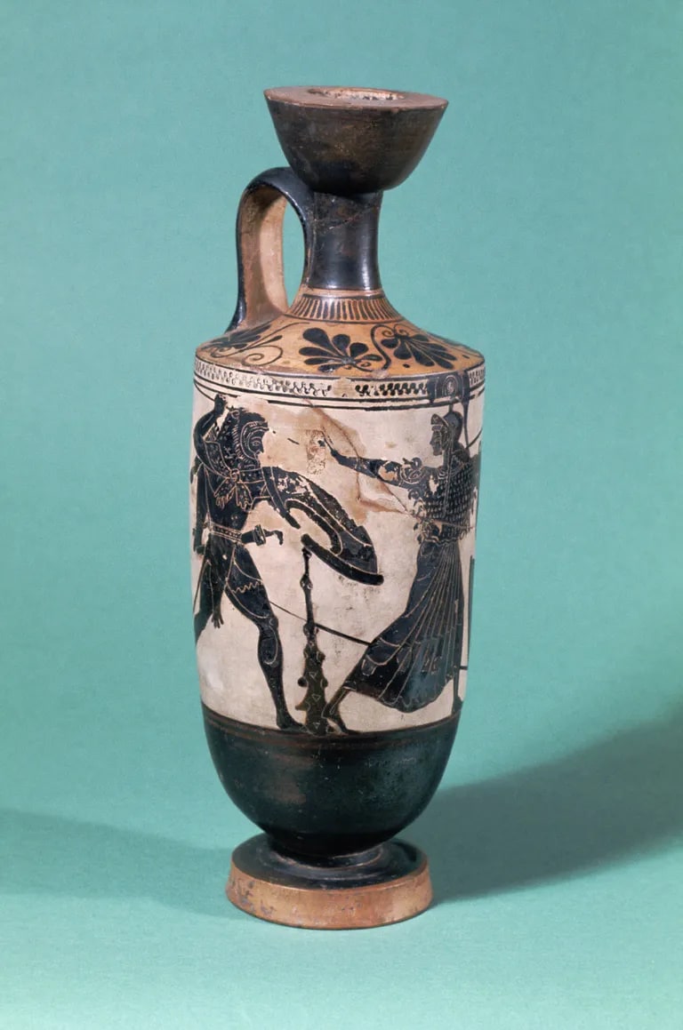 Black-figure lekythos: Athena, Herakles and Kyknos
