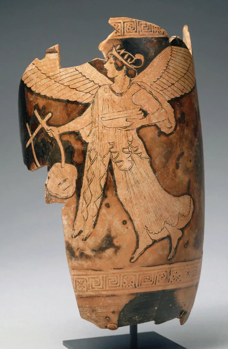 Fragment of a lekythos (oil vessel) depicting Nike flying and holding a chelys lyre