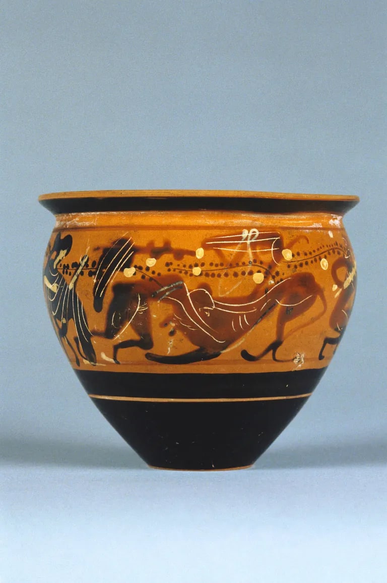 Black-figure cup: Herakles and the lion