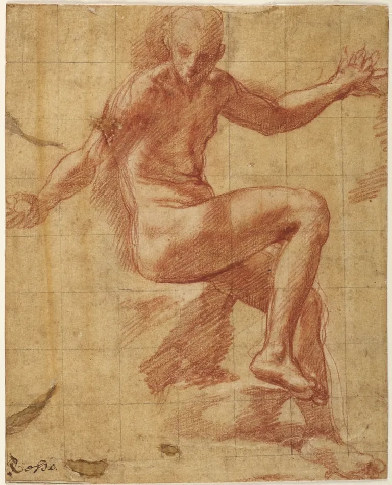Seated male nude with arms outstretched