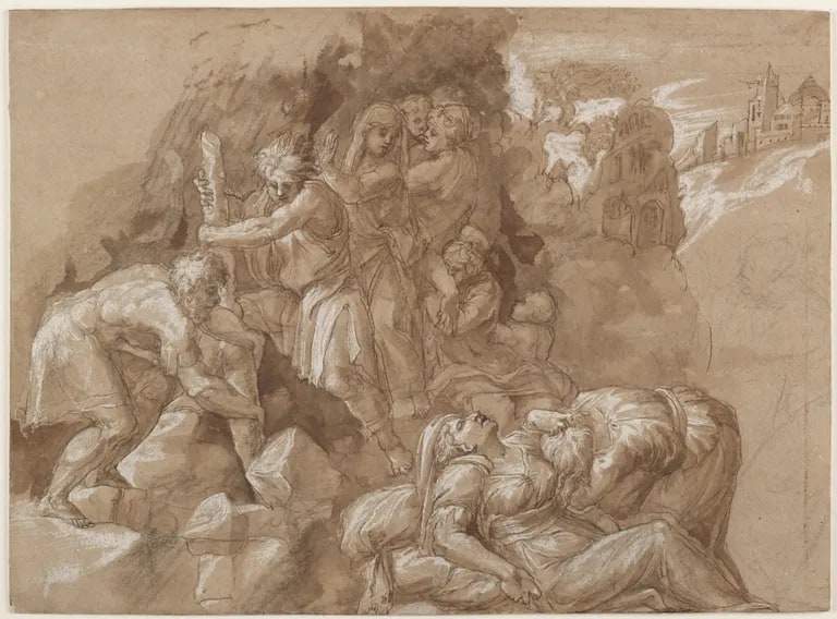 Opening of a Tomb (?) with Mourning Figures