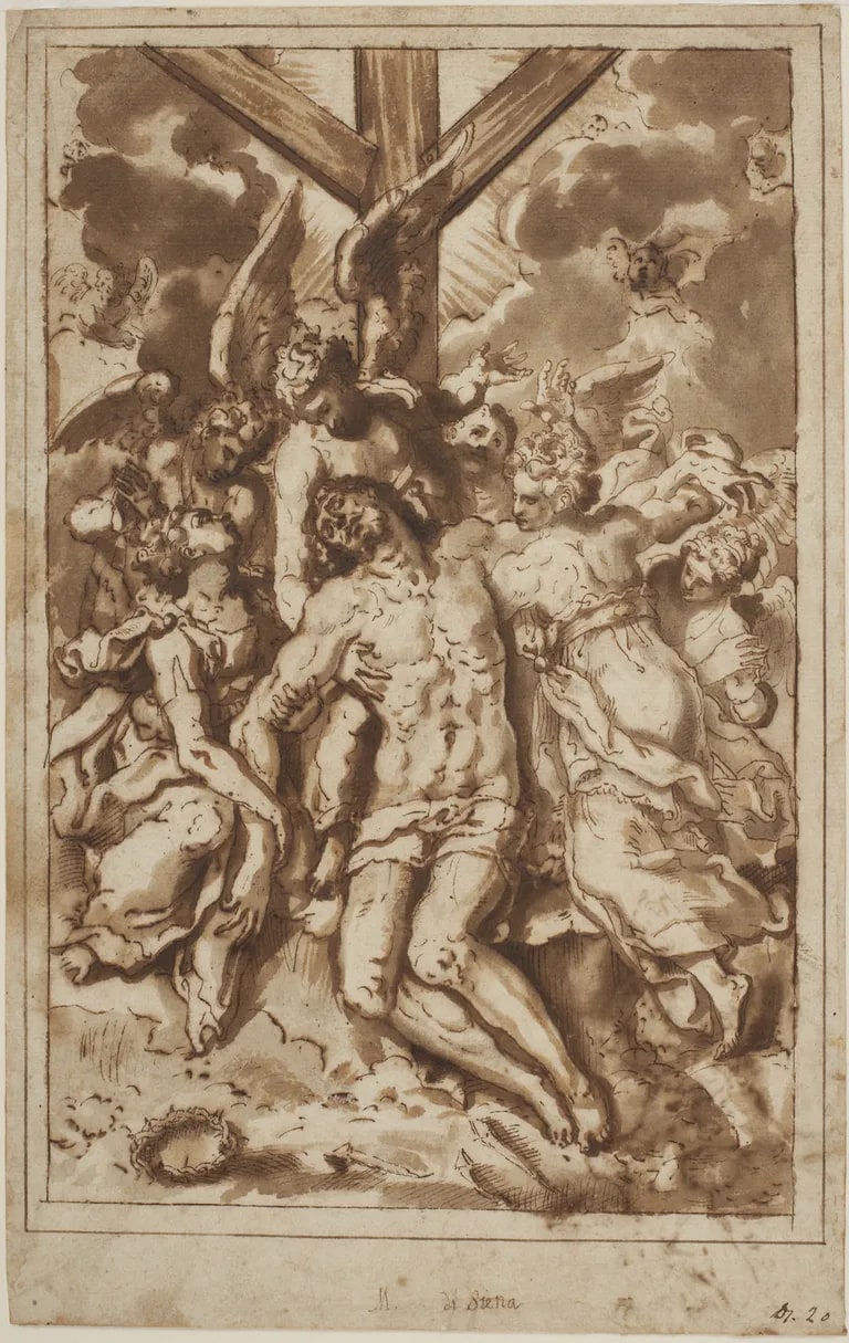 recto: Angels lamenting christ; verso: Jupiter hurling a thunderbolt