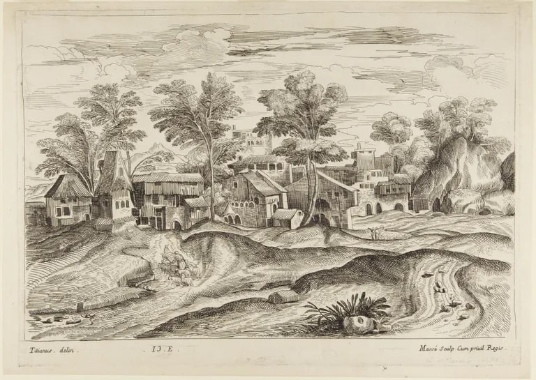 Landscape with Shepherd and Flock Heading Toward a Village