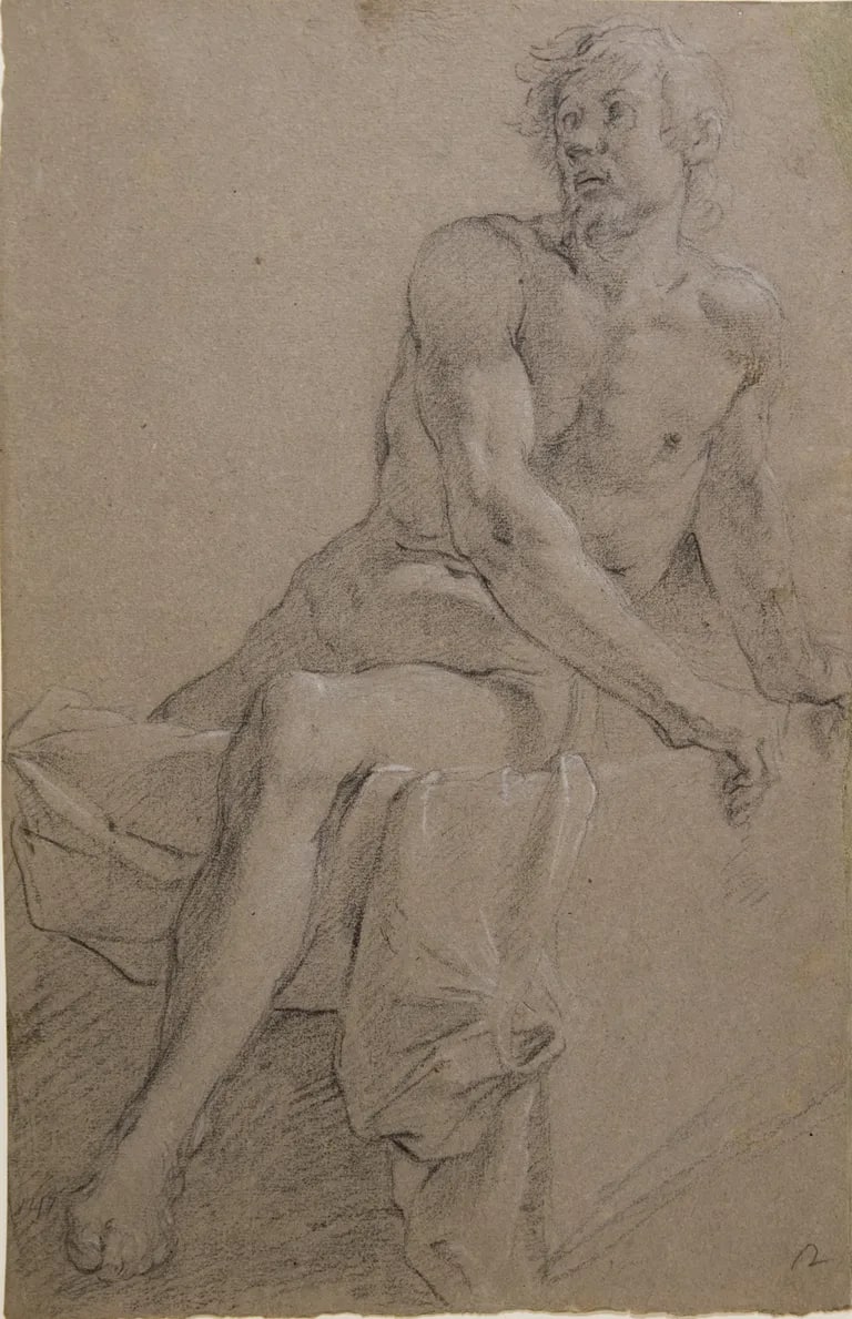 Seated male nude: Study for the Raising of Lazarus