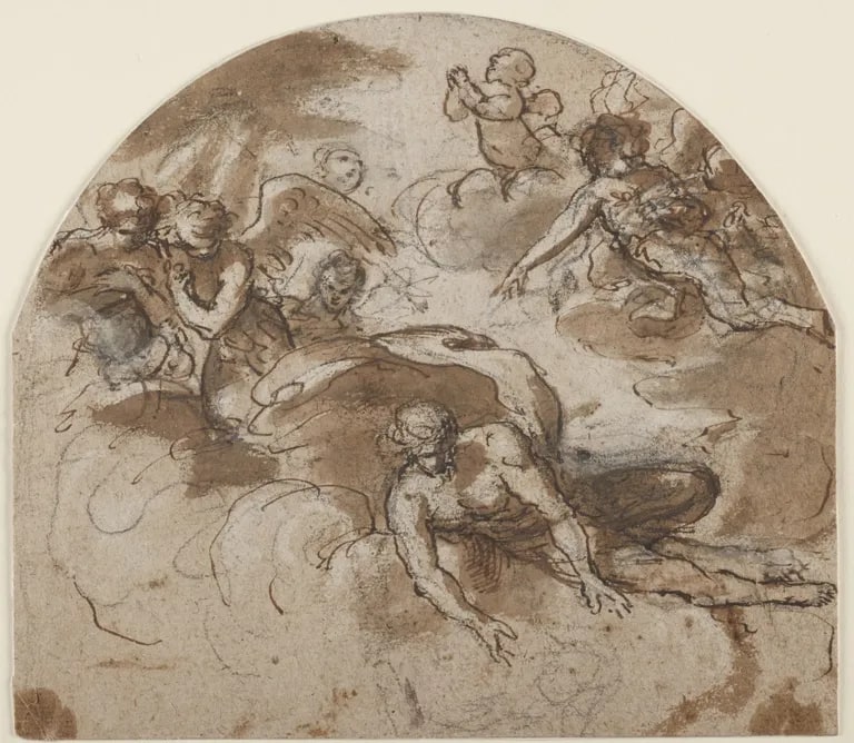 Angels and a Male Figure in Clouds
