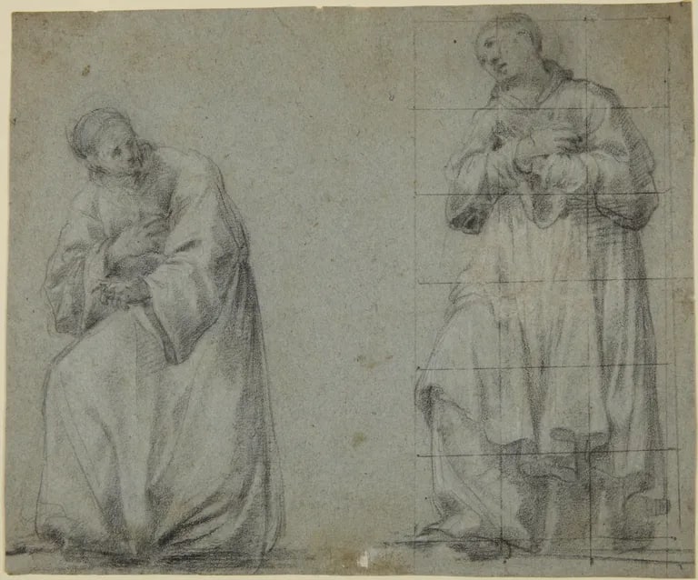 Two studies of a robed figures